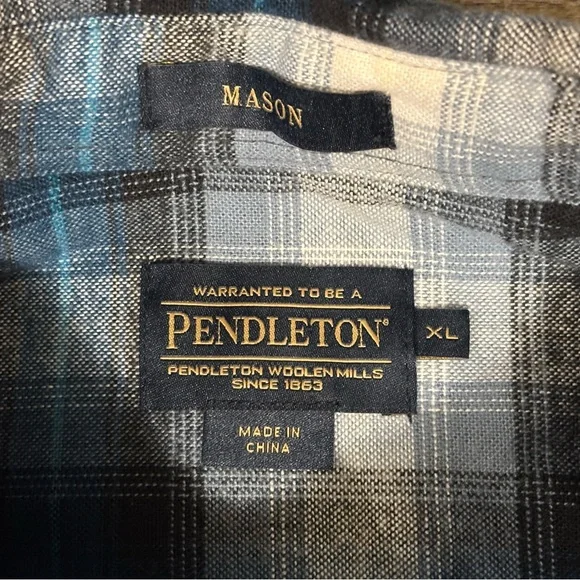 NWT Pendleton Mason Flannel Shirt Men's XL Blue Plaid Long Sleeve Button Up - Picture 3 of 7